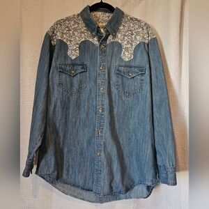 Express Rider Denim Western Shirt Mens L Vintage Ranch